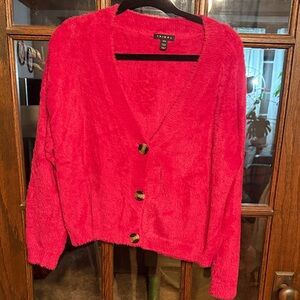 Tribal Hot Pink Fuzzy Cardigan with Bold Buttons